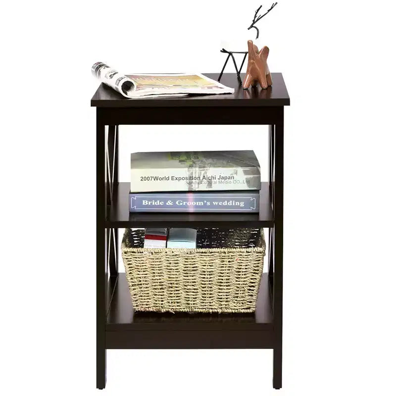 Lot de 2 tables de chevet à 3 niveaux avec étagère de rangement en X