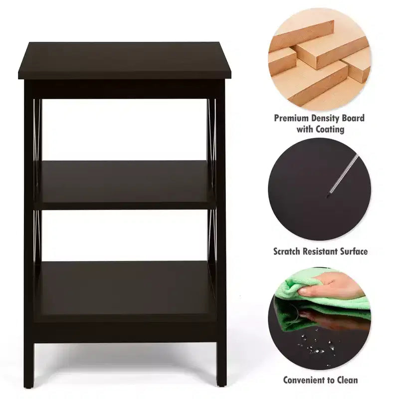 Lot de 2 tables de chevet à 3 niveaux avec étagère de rangement en X