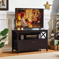 Meuble TV avec 2 compartiments de rangement et étagère ouverte, Espresso