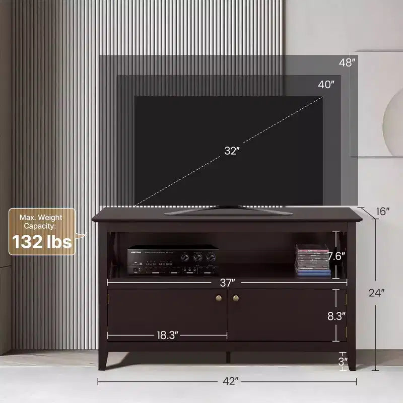 Meuble TV avec 2 compartiments de rangement et étagère ouverte, Espresso
