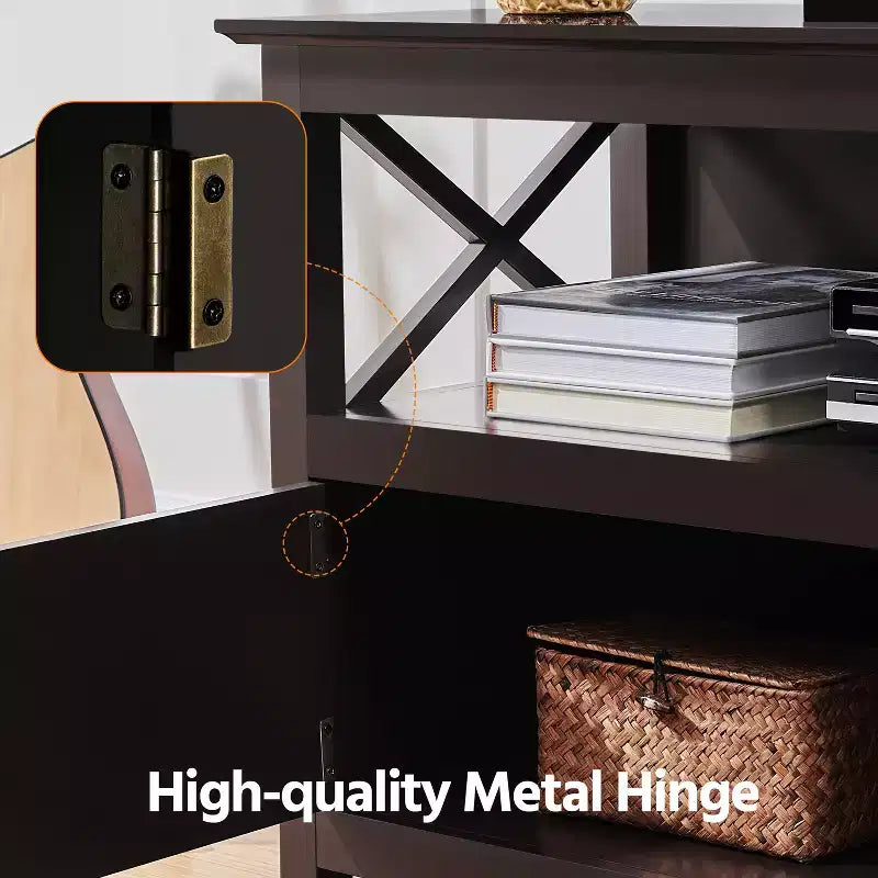 Meuble TV avec 2 compartiments de rangement et étagère ouverte, Espresso