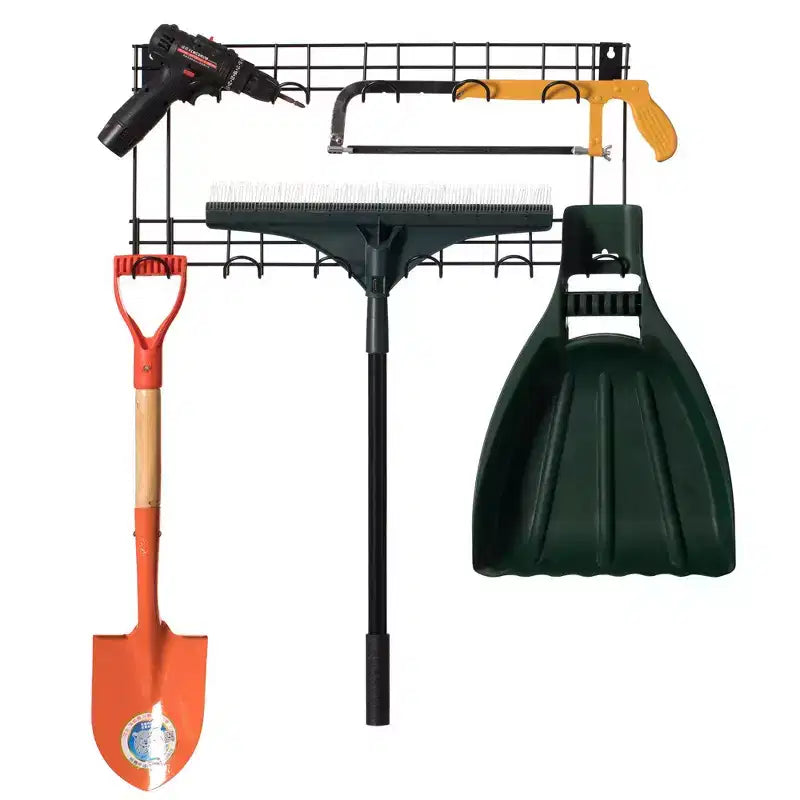Support mural de rangement pour outils de jardin avec crochets, noir